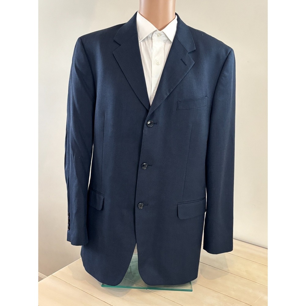Albert Nipon Blazer Sport Coat Mens 42L Navy Blue Silk Wool Blend Office Jacket
